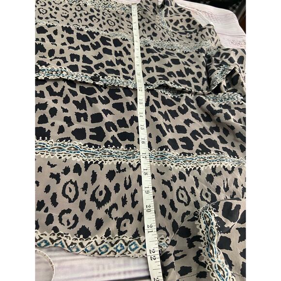 Style Exchange Silk Button Front Shirt Womens M Leopard Print Collared Short Slv - Picture 7 of 11